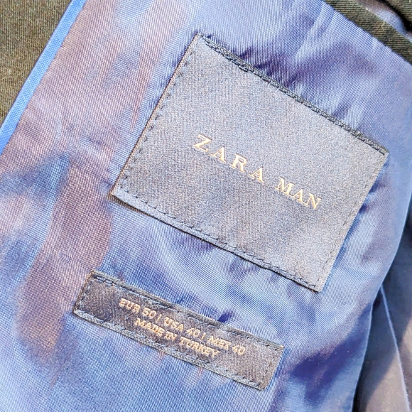 Zara Man Black Suit Jacket with Blue Lining - Picture 8 of 15